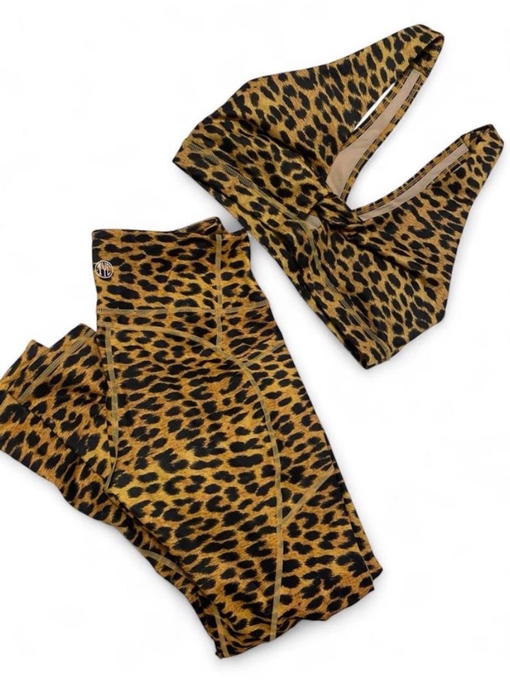 TYC Yellow Leopard 🐆 Print High-Waist Leggings & Sports Bra Set NWOT